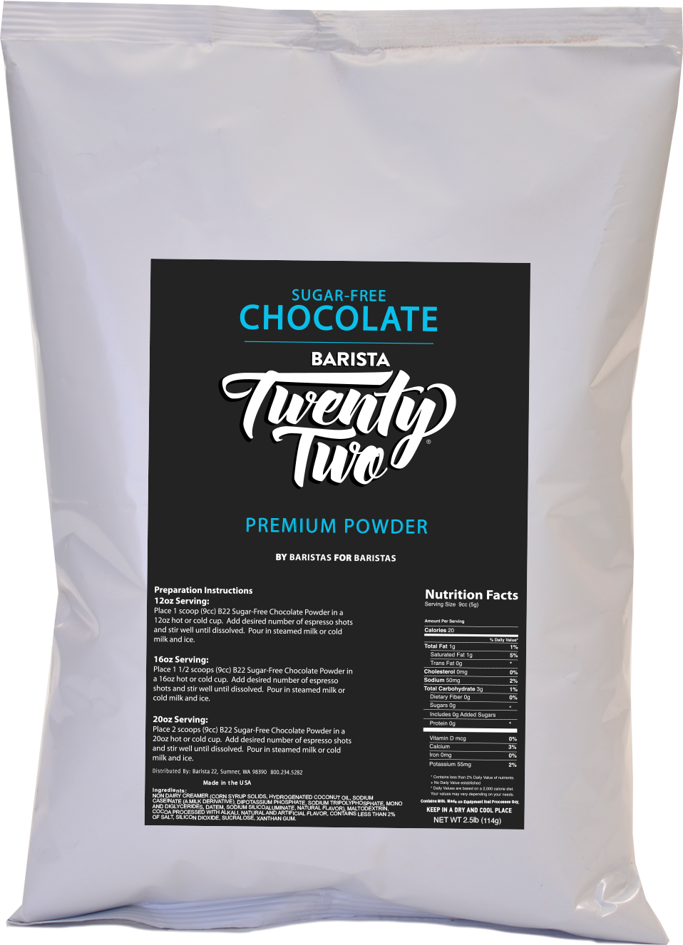 Barista 22 SugarFree Chocolate Beverage Base (2.5 lb bag) Dillanos Coffee Roasters
