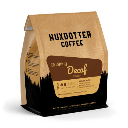 12oz bag of Huxdotter decaf coffee
